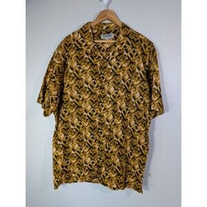 Stacey‎ Adams geometric button down men’s  brown shirt Size XXL Linen Blend 108